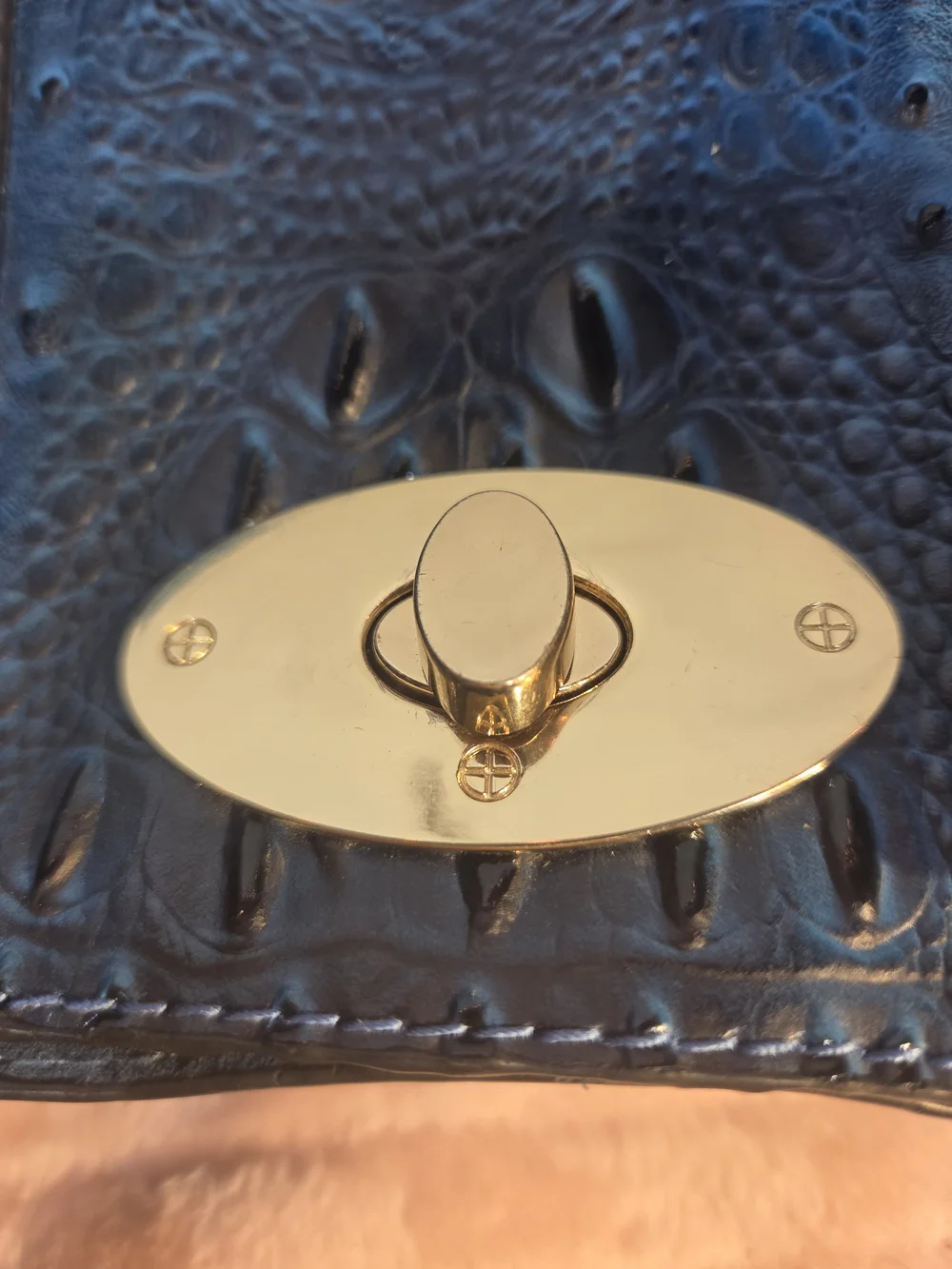 Blue Textured Tote Handbag with Stud Accents